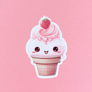 Cheeky Strawberry Cone diecut gloss vinyl sticker