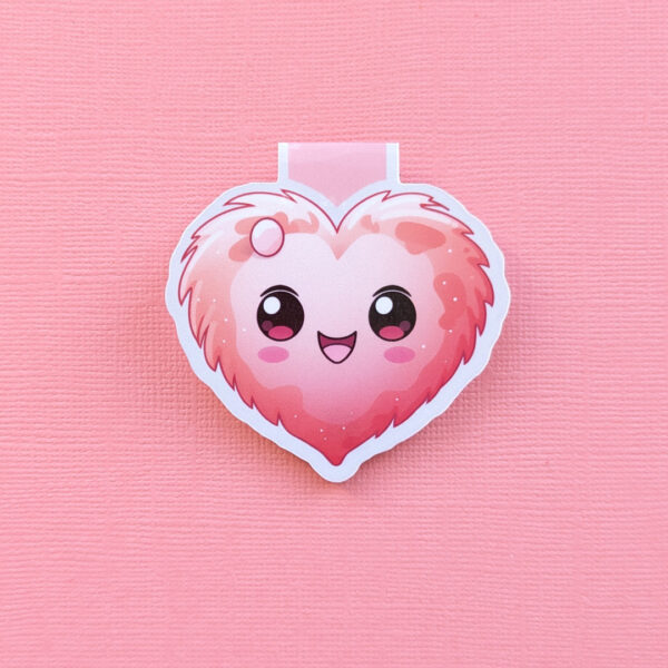 Fuzzy valentine magnetic bookmark with a gloss laminate finish