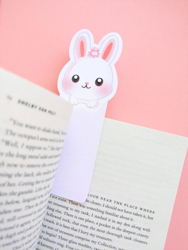 Snow Flower Bunny Bookmark - White Border Blush Base