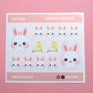 Snow Bunny Flower & Daffodil Hug Szn Sticker Sheet